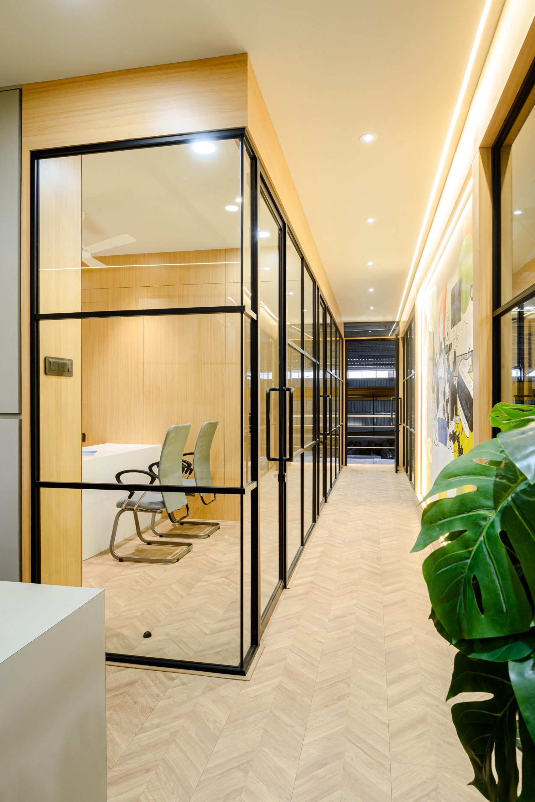 Full-height glass office partition
